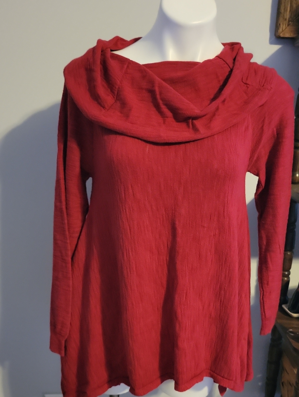 Women’s Red Long-Sleeve Cowl Neck Dress